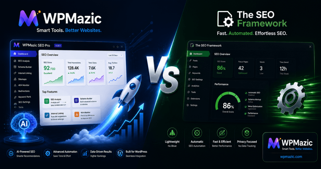 WPMazic vs The SEO Framework: Which Plugin Wins 2026?
